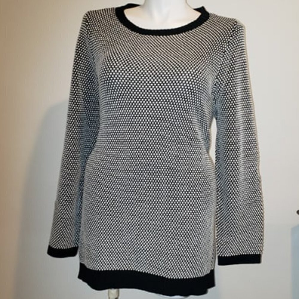 Charter Club Tunic Sweater - Black and White Textured Dots - Picture 3 of 8